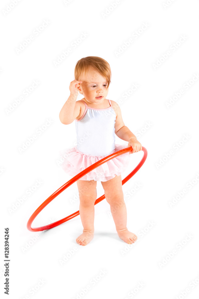 Young Gymnast with hula Hoop on white background Young Gymnast with hula Hoop on white background
