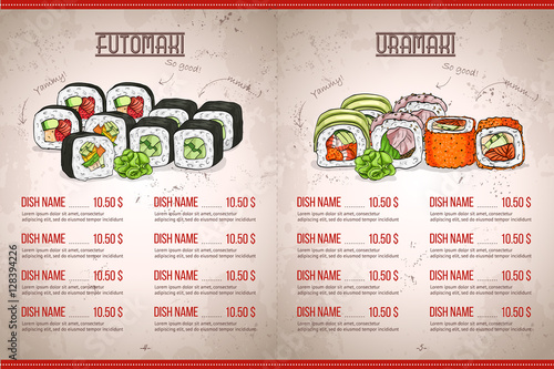 Color horisontal sushi menu