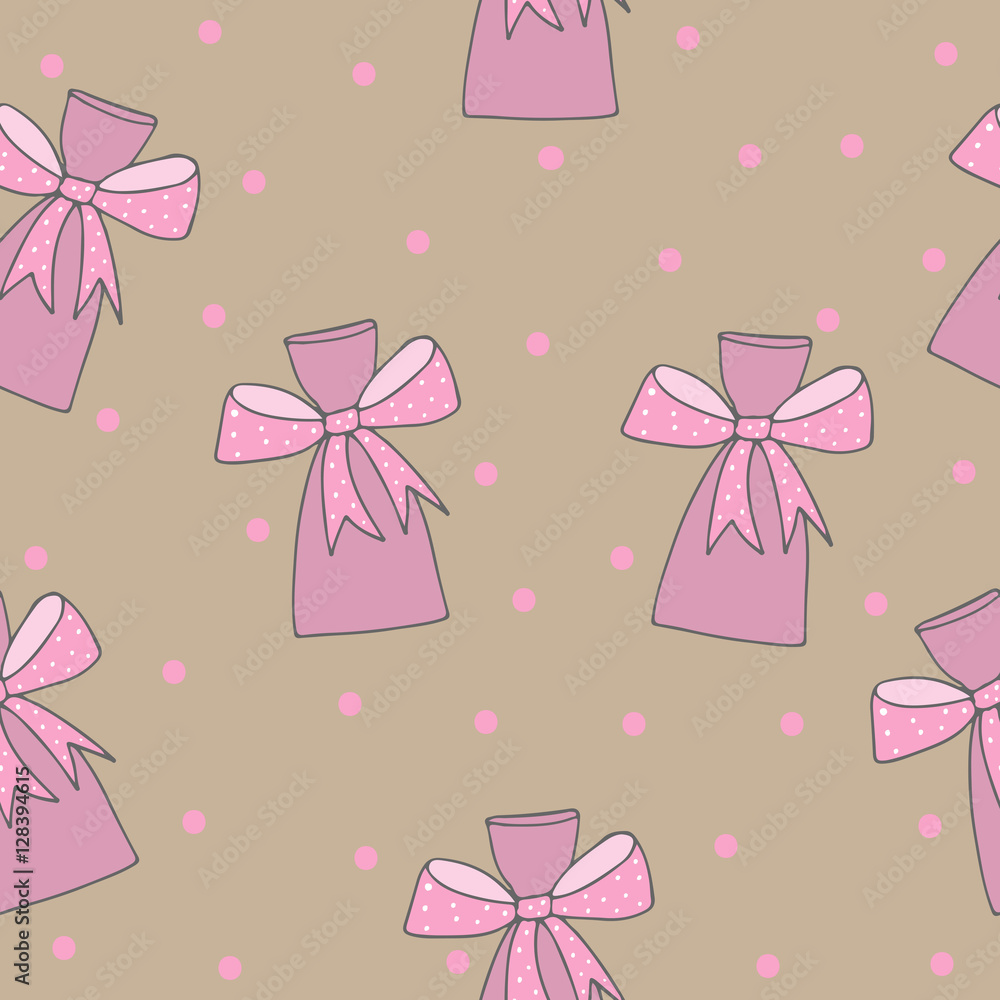 Seamless pattern with big gift with pink bow Seamless pattern with big gift with pink bow