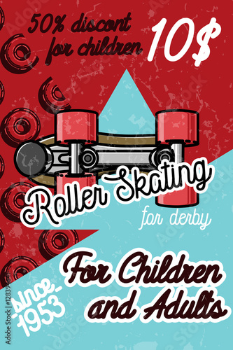 Color vintage roller Skates poster