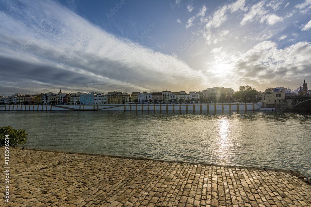 View of Guadalquivir river and Triana district in Sevilla, Andalusia, Spain