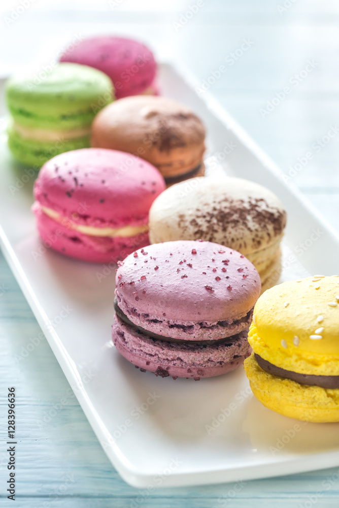 Fototapeta premium Colorful macarons on the white plate