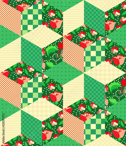 Bright seamless patchwork pattern from different colorful elements.
