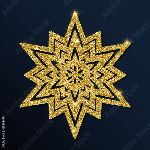 Golden glitter admirable snowflake. Luxurious christmas design element, vector illustration.