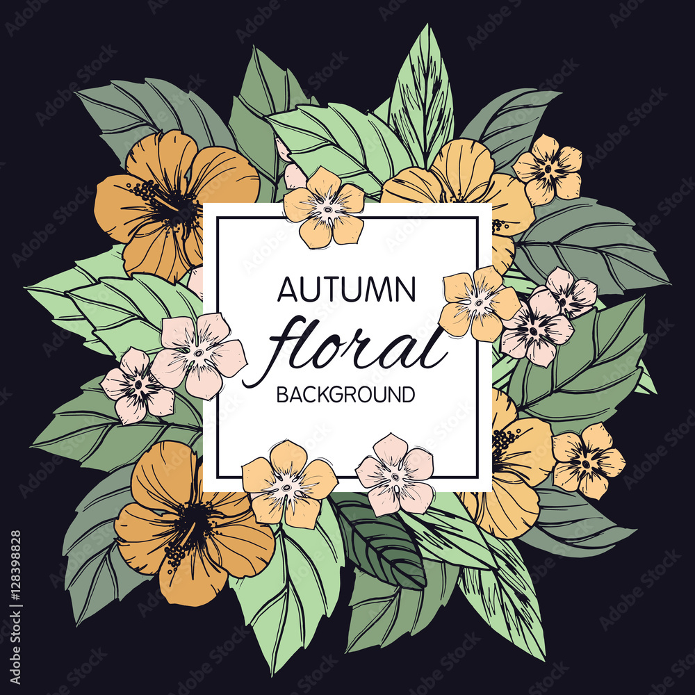 Autumn floral design with hibiscus flowers.