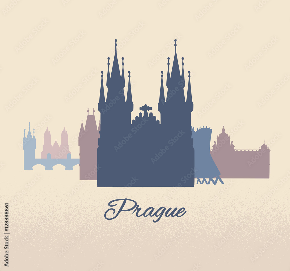 Welcome to Prague travel poster, banner, sticker with Czech capital landmarks.Vector illustration