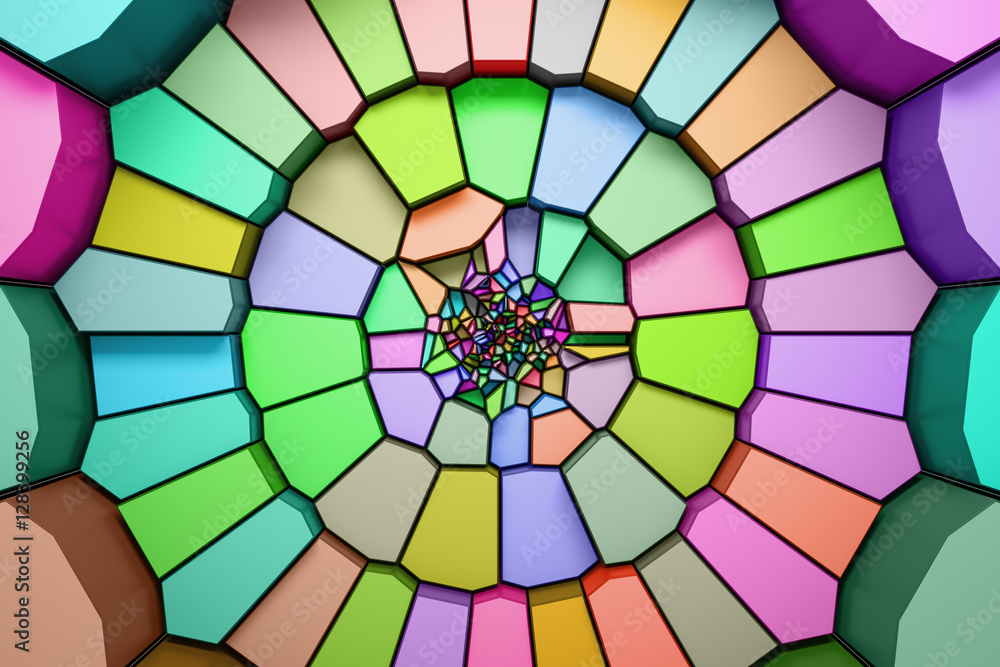 Obraz premium Abstract 3d rendering illustration. Circular background. Randomly choped geometry. Fractured extrudable surface.