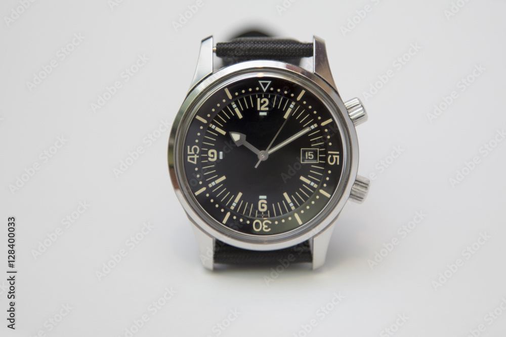 Mens luxury diver watch with synthetic strap isolated on white Mens luxury diver watch with synthetic strap isolated on white