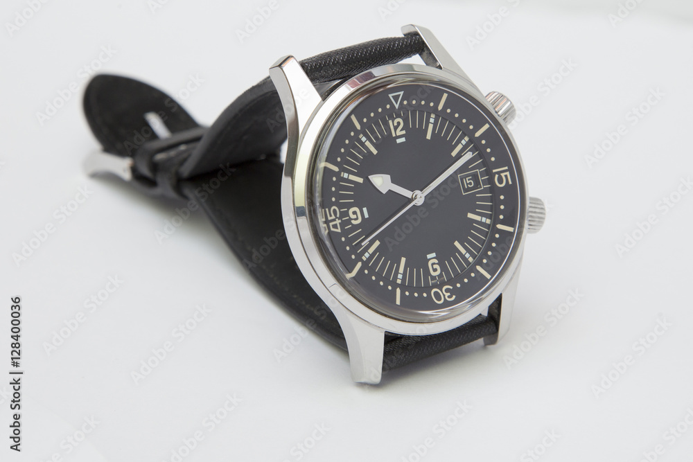 Mens luxury diver watch with synthetic strap isolated on white Mens luxury diver watch with synthetic strap isolated on white