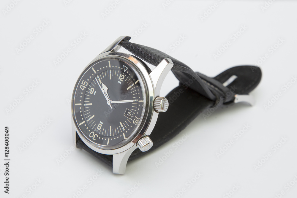 Mens luxury diver watch with synthetic strap isolated on white Mens luxury diver watch with synthetic strap isolated on white