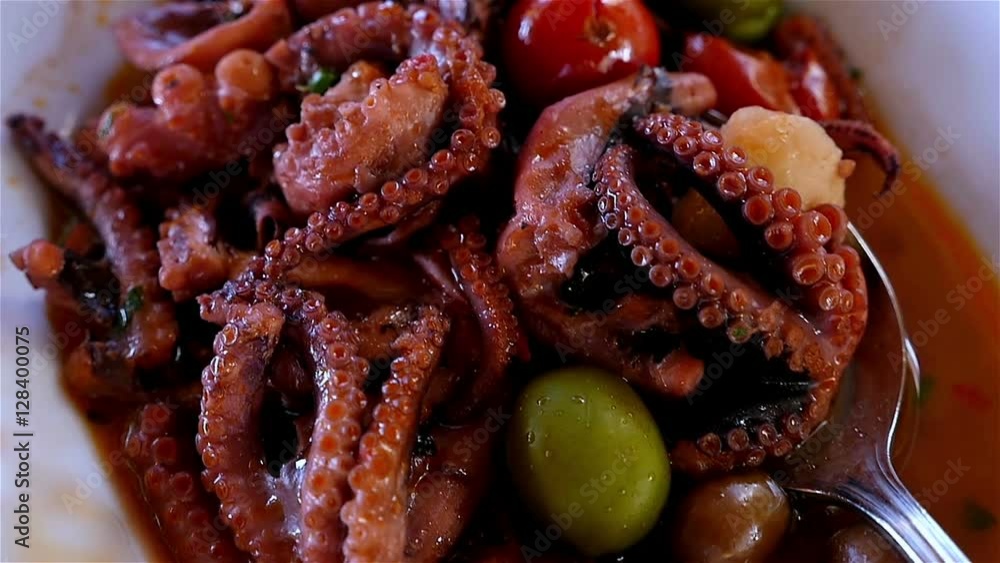 Close up of seafood plate with octopus Close up of seafood plate with octopus