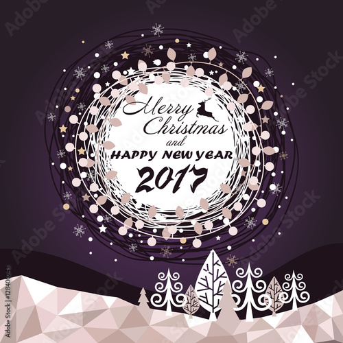 Christmas card with winter landscape. vector illustration. Merry Christmas card. 