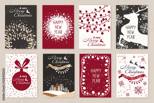 set of Christmas cards with garlands. vector illustration. Merry Christmas cards