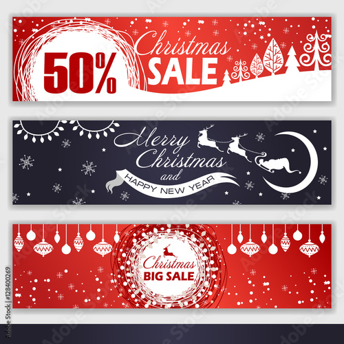 set of Christmas banners for sale. vector illustration. Merry Christmas card.
