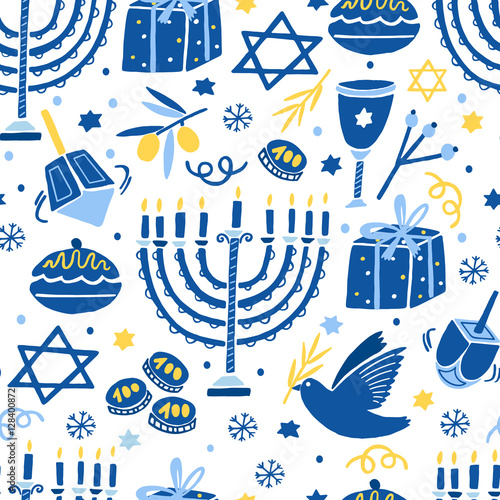 Vector Hanukkah seamless pattern