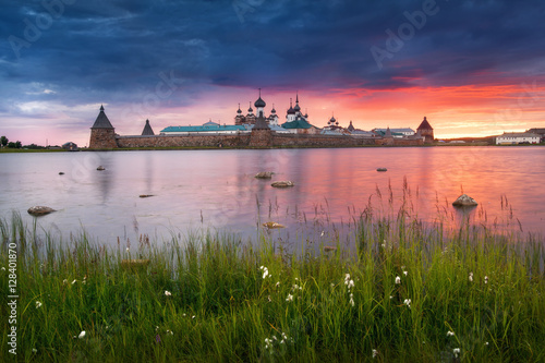 Obraz na płótnie View on Solovetsky Monastery from the Holy lake, Russia. UNESCO World Heritage Site. w salonie
