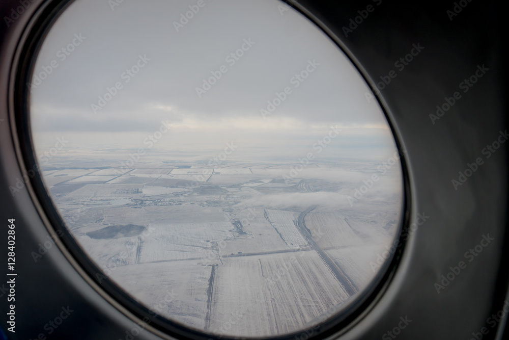 Fototapeta premium Window of an airplane from inside