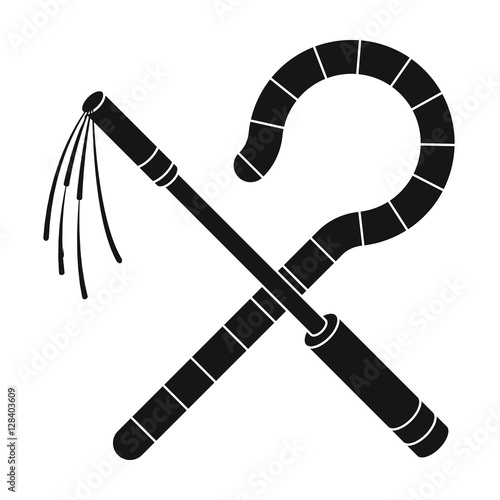 Crook and flail icon in black style isolated on white background. Ancient Egypt symbol stock vector illustration.
