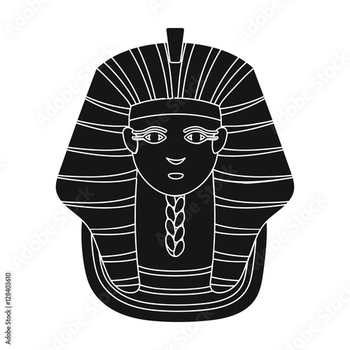 Pharaoh's golden mask icon in black style isolated on white background. Ancient Egypt symbol stock vector illustration.