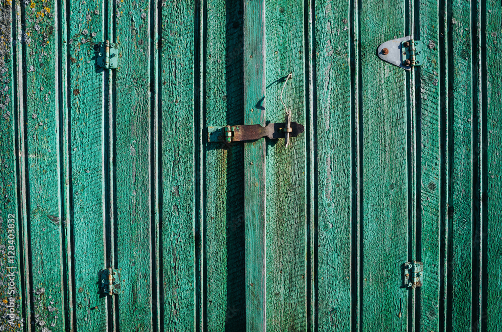 Green shabby rusty dirty old weathered aged wooden planks barn door closeup background texture Green shabby rusty dirty old weathered aged wooden planks barn door closeup background texture