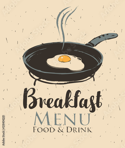 vector banner for a cafe with breakfast with a frying pan and fried eggs