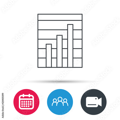 Chart icon. Graph diagram sign. Demand growth symbol. Group of people, video cam and calendar icons. Vector