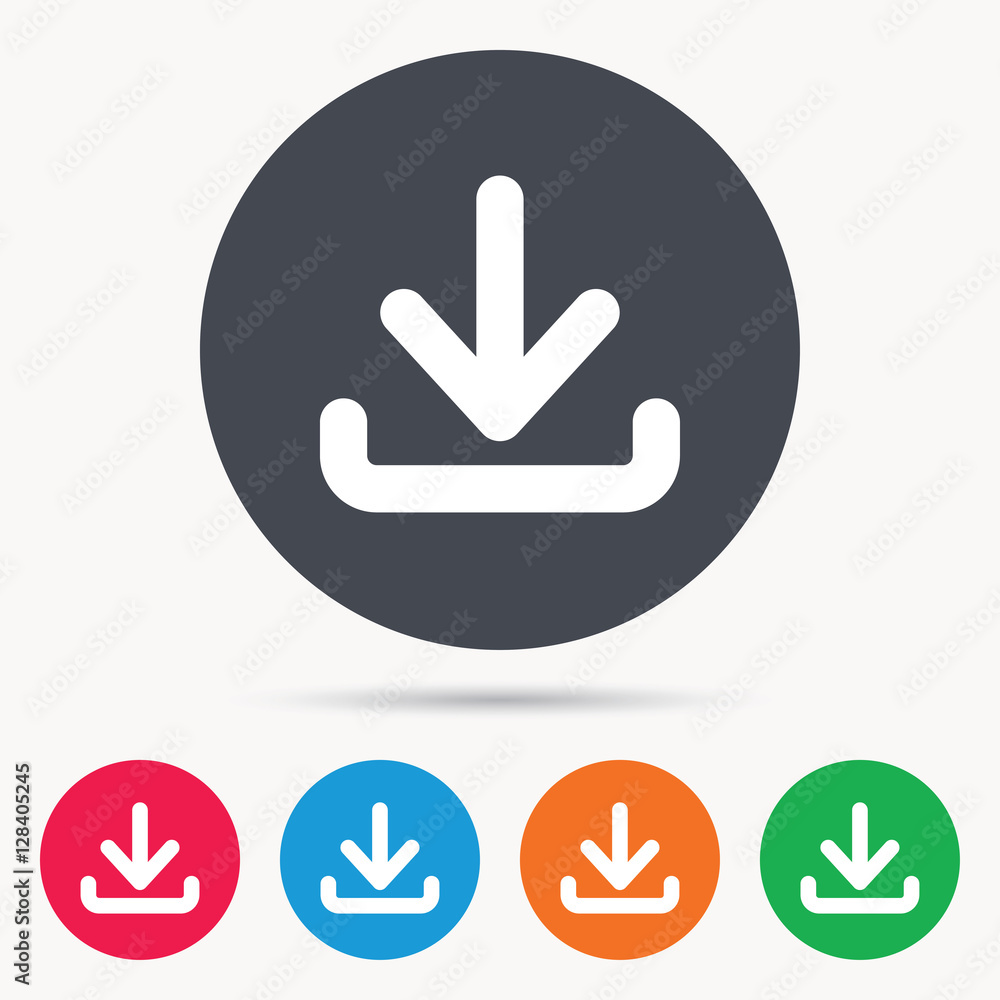 Download icon. Load internet data symbol. Colored circle buttons with flat web icon. Vector Download icon. Load internet data symbol. Colored circle buttons with flat web icon. Vector