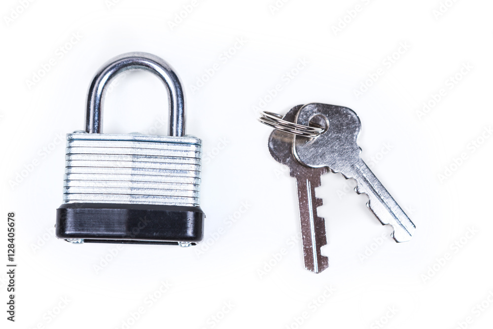 Padlock and keys isolated on white background Padlock and keys isolated on white background
