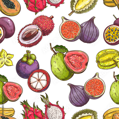 Exotic tropical fruits seamless pattern