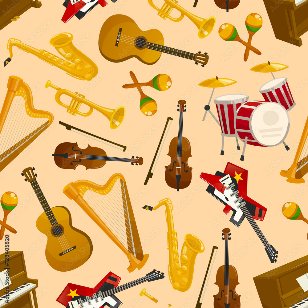 Obraz premium Musical instruments vector seamless pattern