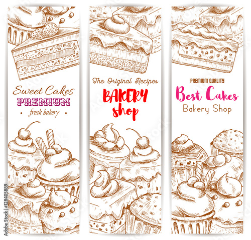 Bakery desserts sketch banners set