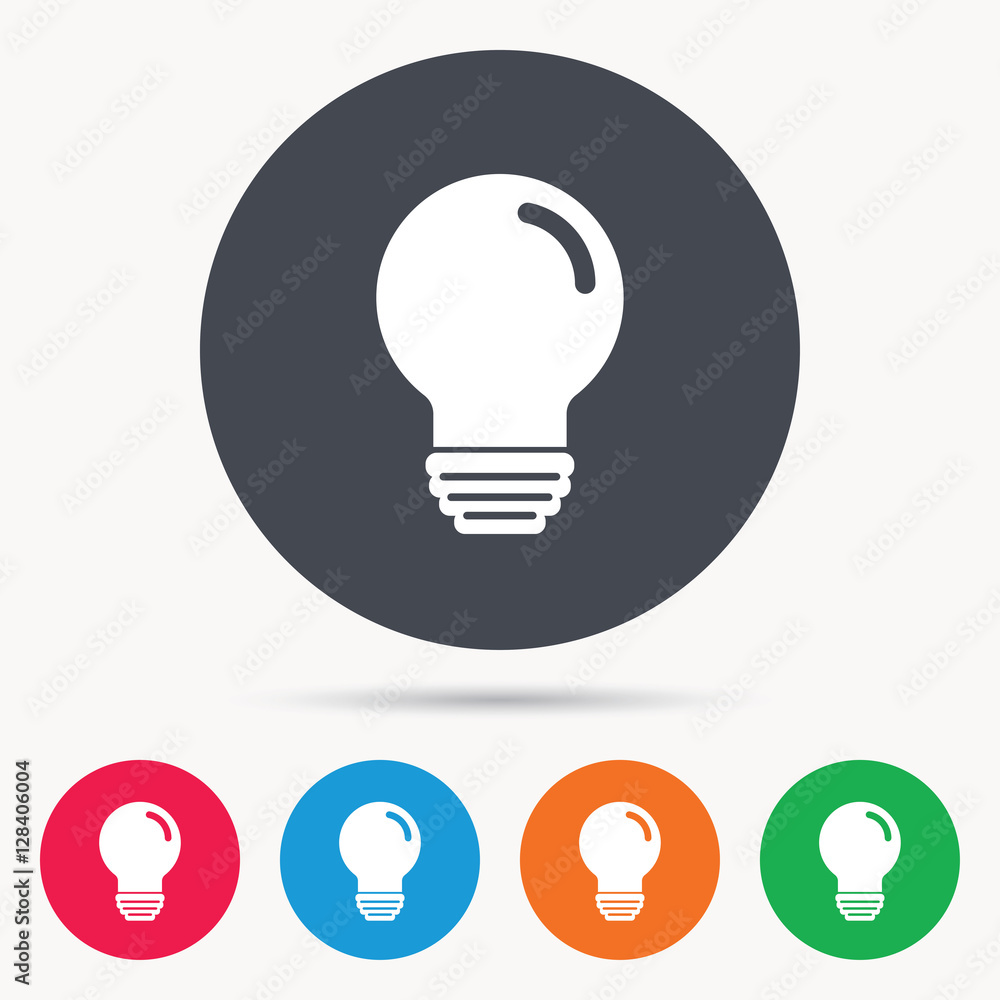 Light bulb icon. Lamp sign. Illumination technology symbol. Colored circle buttons with flat web icon. Vector Light bulb icon. Lamp sign. Illumination technology symbol. Colored circle buttons with flat web icon. Vector