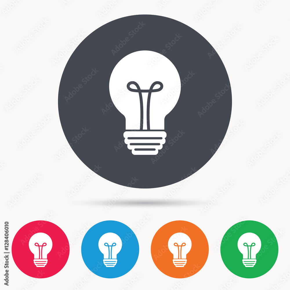Light bulb icon. Lamp sign. Illumination technology symbol. Colored circle buttons with flat web icon. Vector Light bulb icon. Lamp sign. Illumination technology symbol. Colored circle buttons with flat web icon. Vector