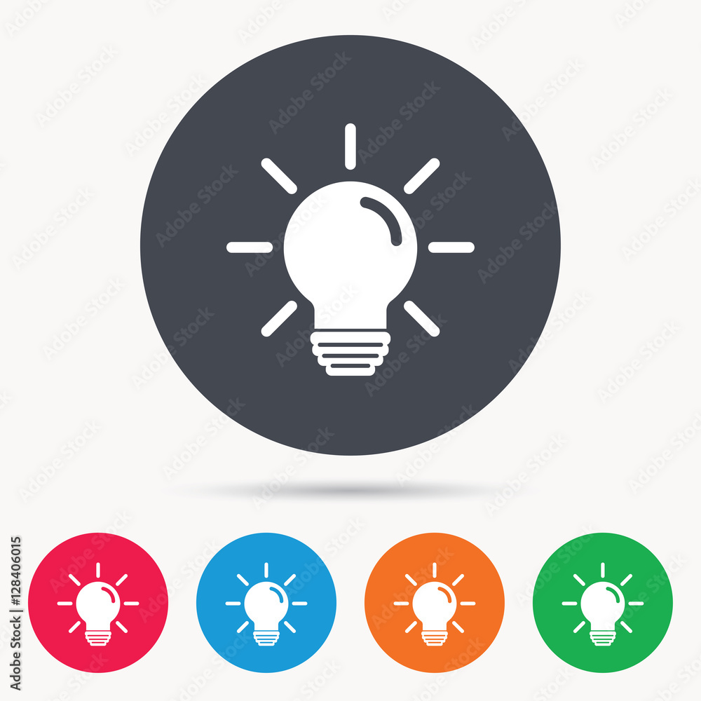 Light bulb icon. Lamp sign. Illumination technology symbol. Colored circle buttons with flat web icon. Vector Light bulb icon. Lamp sign. Illumination technology symbol. Colored circle buttons with flat web icon. Vector