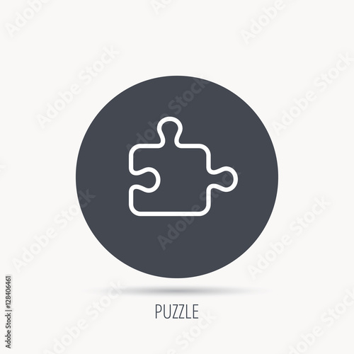 Puzzle icon. Jigsaw logical game sign. Boardgame piece symbol. Round web button with flat icon. Vector