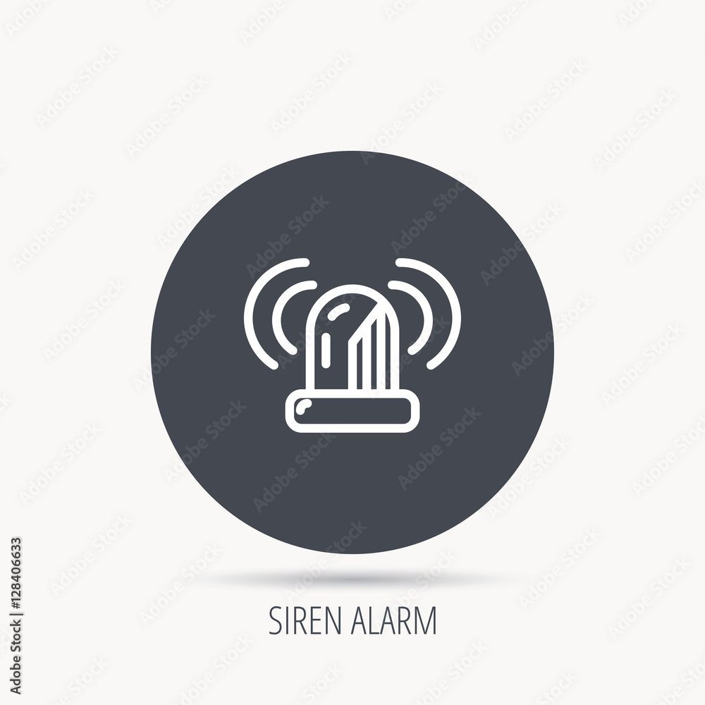 Siren alarm icon. Alert flashing light sign. Round web button with flat icon. Vector Siren alarm icon. Alert flashing light sign. Round web button with flat icon. Vector