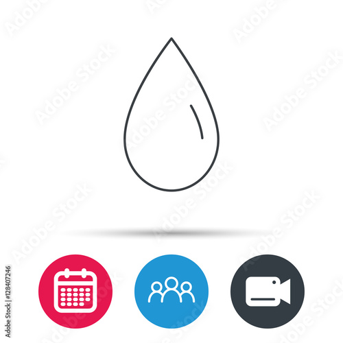 Water drop icon. Liquid sign. Freshness  condensation or washing symbol. Group of people  video cam and calendar icons. Vector