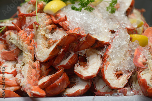 Fresh Cooked Lobster Tails on Ice