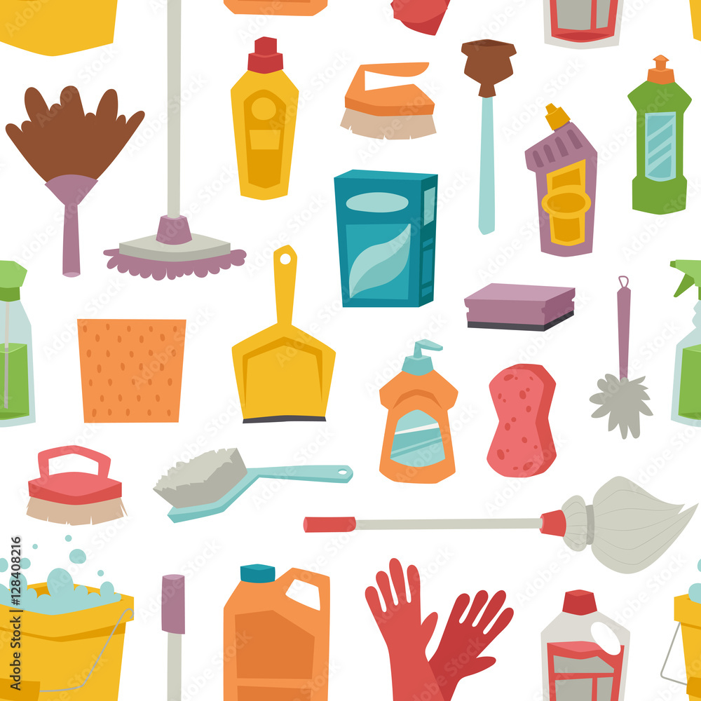 House cleaning tools seamless pattern