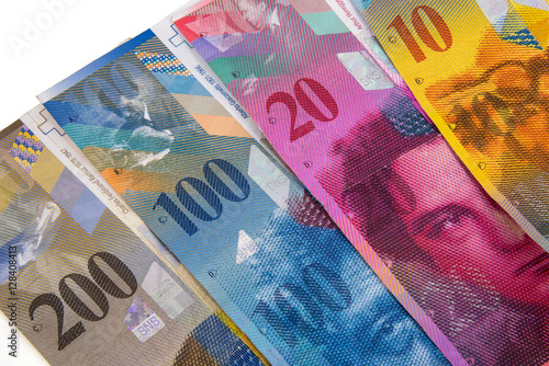 Closeup of swiss franc banknotes photo