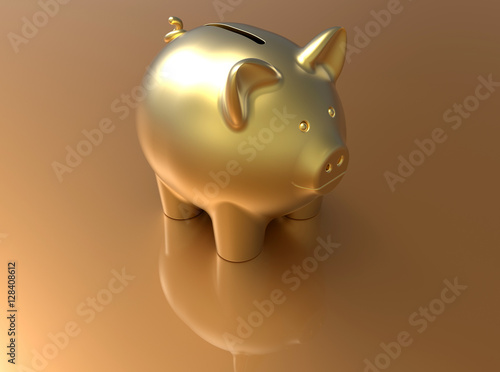 3D render illustration - piggy bank reflection