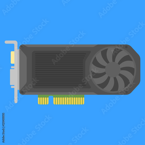 Icon modern computer black video card in flat style.