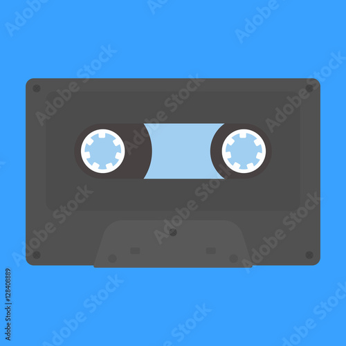 Icon retro audio black tape in flat style.