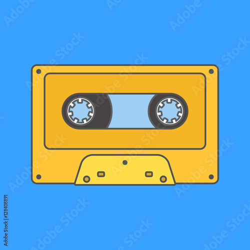 Icon retro audio yellow tape in flat line style.