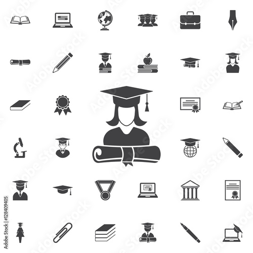 graduation cap and girl icon