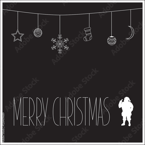 Black Christmas card with white silhouette of Santa Claus and text. Vector illustration