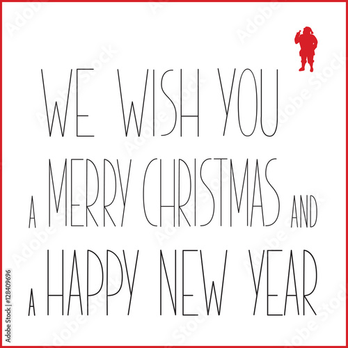 White Christmas greeting card with black text and red silhouette of Santa Claus. vector illustration