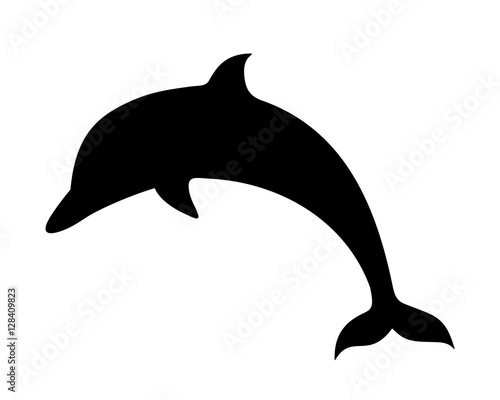 Vector black silhouette of a dolphin isolated on a white background.
