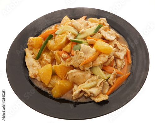Chinese food. Chicken with orange and vegetables