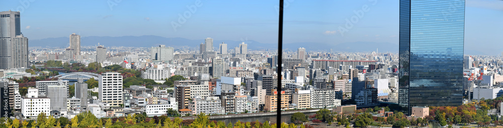 Cityscape of Osaka city viewed from Osaka Castle, Osaka, Japan - Photo taken on November 6th, 2015